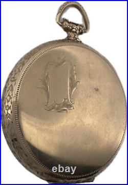 Antique Diplomat Pocket Watch Case 12S 10k White GF Engraved Pendant & Bow Rare