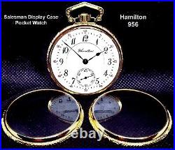 Antique Display Case Gold Plated 16 Size Pocket Watch Hamilton 956
