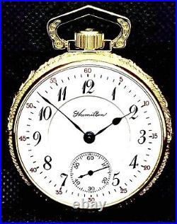 Antique Display Case Gold Plated 16 Size Pocket Watch Hamilton 956