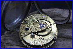 Antique ENGLISH VERGE FUSEE Keywind Pocket Watch 49.5mm SILVER CASE (L2E2)