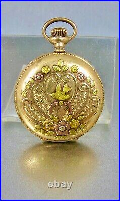 Antique Elgin 14K GF Tri Color Fahy's Caduceus Full Hunter Pocket Watch