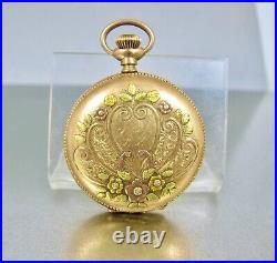 Antique Elgin 14K GF Tri Color Fahy's Caduceus Full Hunter Pocket Watch