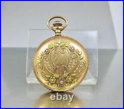 Antique Elgin 14K GF Tri Color Fahy's Caduceus Full Hunter Pocket Watch