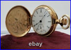 Antique Elgin 14K Solid Gold Ruby Hunter Case Pocket Watch 1907