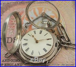 Antique English Silver Verge Fusee Pair Cased Pocket Watch Thomas Walker London