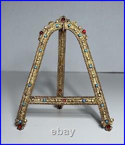 Antique FRENCH GILT BRONZE JEWELED POCKET WATCH HOLDER 19th Century