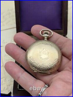 Antique GOLD FILLED Pocket Watch Elgin 1903 In Wood Case RUNS Inside Dedication