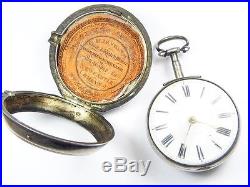 Antique Georgian English Silver Pair Cased Pocket Watch Tringham London 1791