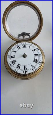 Antique Georgian Era Verge Fusee Pocket Watch Sterling Case Bold Roman Numerals