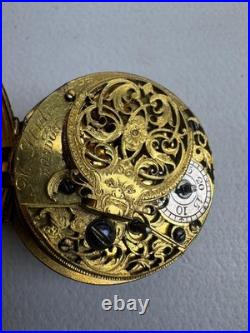 Antique Georgian Era Verge Fusee Pocket Watch Sterling Case Bold Roman Numerals