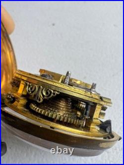 Antique Georgian Era Verge Fusee Pocket Watch Sterling Case Bold Roman Numerals