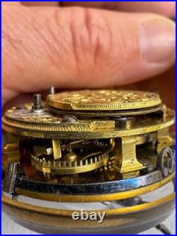 Antique Georgian Era Verge Fusee Pocket Watch Sterling Case Bold Roman Numerals