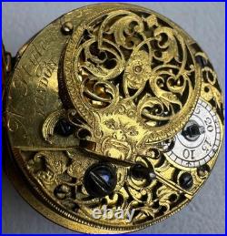 Antique Georgian Era Verge Fusee Pocket Watch Sterling Case Bold Roman Numerals