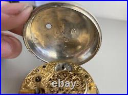 Antique Georgian Silver Pair Case Verge Fusee Pocket Watch 1819 Running