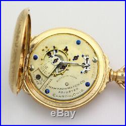 Antique Gold Filled 18S Railroad Grade Hampden Pocket Watch 54.75mm Hunting Case