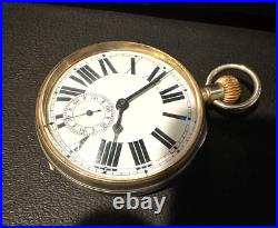 Antique Goliath All Nickel Case Giant Pocket Watch 65mm