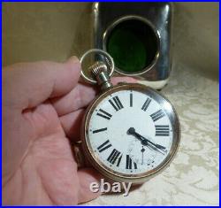 Antique Goliath Pocket Watch 1907 Sterling Silver Travel Case Moroccan Leather