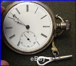 Antique Gustave Raymond Key Wind, Silver Case Pocket Watch-Running-Nice