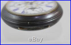 Antique Hand Wind Chronograph Dial Sun/Moon Pin Set Steel Case Pocket Watch