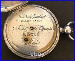 Antique Jules Huguenin Pocket Watch Running Ticks 55mm Silver Case Swiss