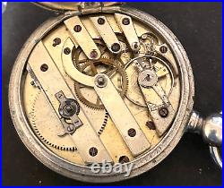 Antique Jules Huguenin Pocket Watch Running Ticks 55mm Silver Case Swiss