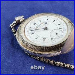 Antique K. Serkisoff & Co. Constantinople Pocket Watch Silver 800 Case Key Chain