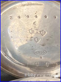 Antique Kendal & Dent stem wind pocket watch in 0.935 sterling silver case -Runs