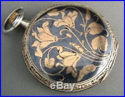 Antique LONGINES Floral Rose Gold & Silver Pocket Watch Unique Art Nouveau Case