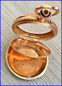 Antique Ladies Pendant Pocket Watch 14K Yellow Gold Diamonds Enamel Case Swiss