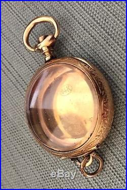 Antique Ladies Pendant Pocket Watch 14K Yellow Gold Diamonds Enamel Case Swiss