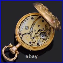 Antique LeCoultre 18K Yellow Gold Ornate Repousse Case Pin Set Pocket Watch