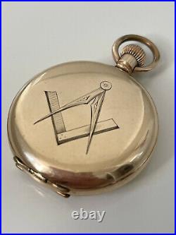 Antique Masonic 9ct Gold Filled Case Full Hunter Waltham Pocket Watch