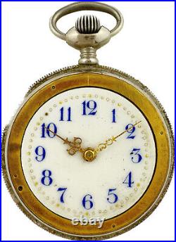 Antique New England Cavour Mechanical Pocket Watch Sterling Silver Repousse Case