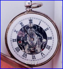 Antique Occultist Pocket Watch Memento Mori Skull Snake Case-Enamel Dial c1870