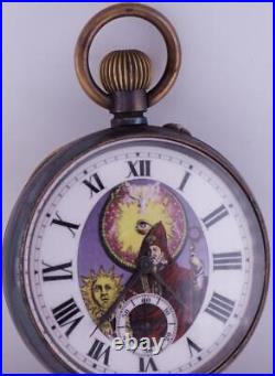 Antique Occultist Pocket Watch Memento Mori Skull Snake Gunmetal Case c1890's