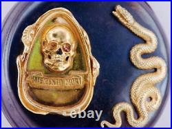 Antique Occultist Pocket Watch Memento Mori Skull Snake Gunmetal Case c1890's