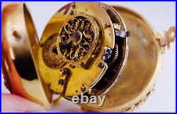Antique Occultist Pocket Watch Verge Fusee Memento Mori Skulls Gilt Chased Case