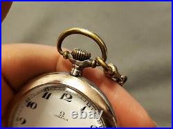 Antique Omega Bienne Geneve 18 Ligne Case Gold Plated 0.800 Silver Pocket Watch
