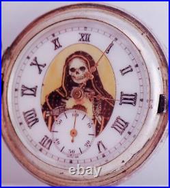 Antique Perret & Fils Pocket Watch Silver Case SATOR Magical Formula Grim Reaper