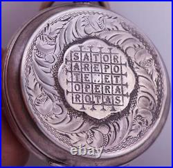 Antique Perret & Fils Pocket Watch Silver Case SATOR Magical Formula Grim Reaper
