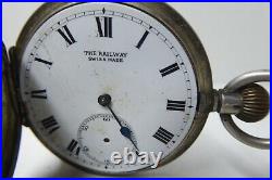 Antique Pocket Fob Watch The Railway Swiss Made Sterling Silver Case