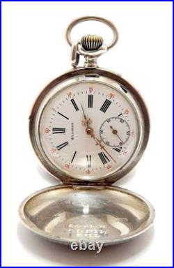 Antique Pocket Watch BILLODES Hunter Case Silver 50mm Circa 1900 Working
