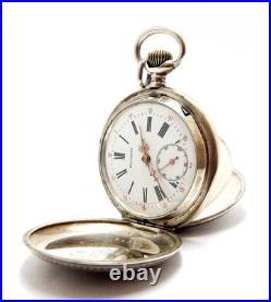 Antique Pocket Watch BILLODES Hunter Case Silver 50mm Circa 1900 Working