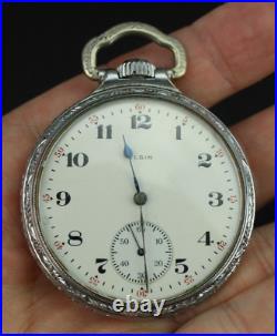 Antique Pocket Watch Elgin DEFIANCE case 16s 15j 1918 railroad engraving NICE