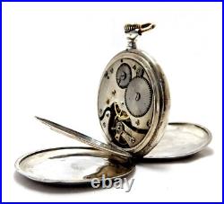 Antique Pocket Watch Hunter Dial Porcelain Case Silver 51mm Circa 1910 Working