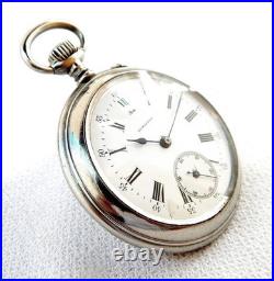 Antique Pocket Watch LONGINES Open Face Cal 18.49 Case Steel 52mm 1910c Working