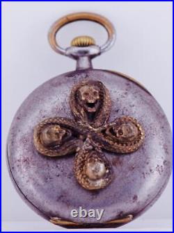 Antique Pocket Watch LeCoultre Caliber-Fancy Skull Snake Case-Memento Mori c1890