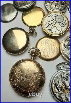 Antique Pocket Watch Lot of 11 Watches Total 10k & 14k Gold Filled Cases ALL RUN