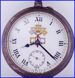 Antique Pocket Watch Oversize Gunmetal Case for Vatican City c1900's