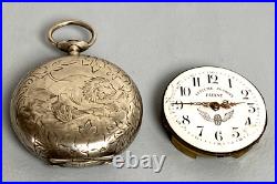 Antique Pocket Watch Systeme Roskopf Solid Silver Case Engraved Lion 56mm